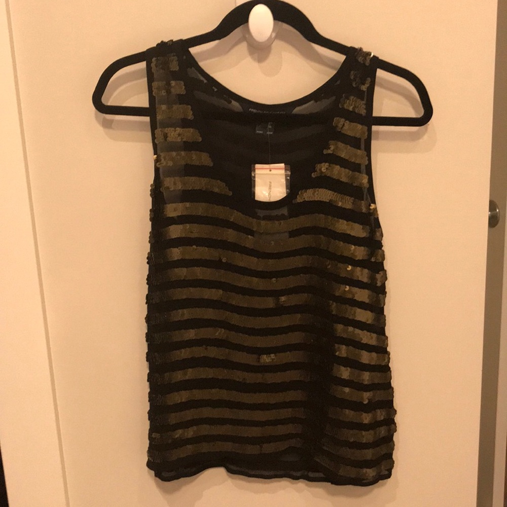 French connection sheer sequin tank top striped 6